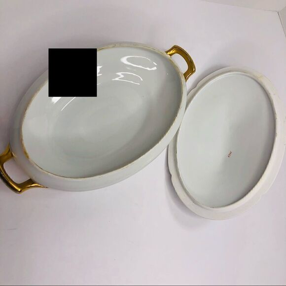 Vintage PSL Imperial Austria Porcelain Soup Tureen With Lid – Gold Trim, Oval Se - Picture 7 of 10